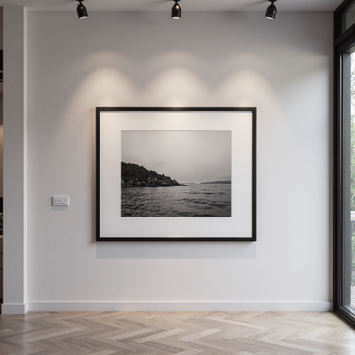 黑白风景摄影作品，远山轮廓，明暗对比强烈，颗粒质感胶片风格